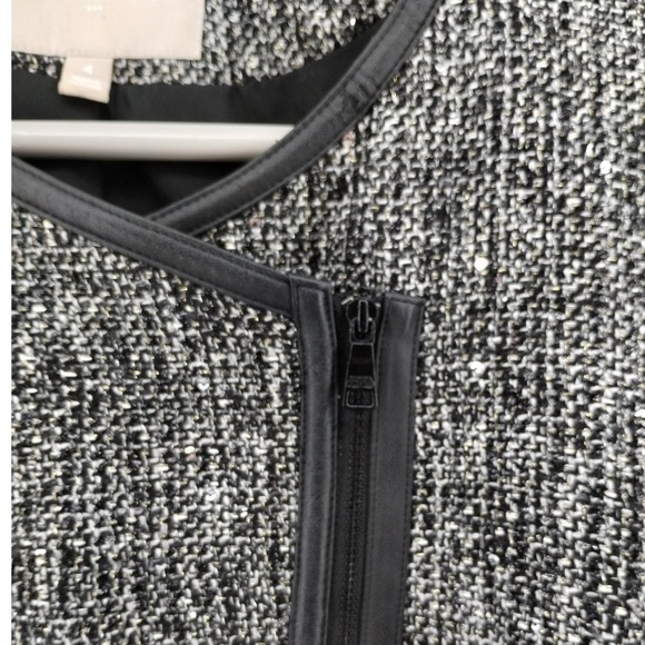 Banana Republic Tweed‎ Moto Jacket Blazer Black Faux Leather Trim Size 4 - Picture 7 of 15